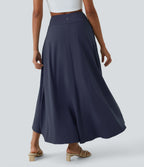 High Waisted High Low Ruffle 2-in-1 Flowy Quick Dry Casual Regular Maxi Skirt — Patriot Blue — view 2