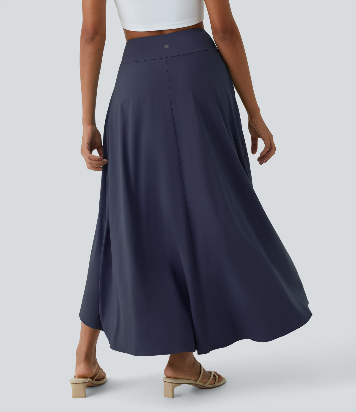 High Waisted High Low Ruffle 2-in-1 Flowy Quick Dry Casual Regular Maxi Skirt — Patriot Blue — view 2