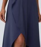 High Waisted High Low Ruffle 2-in-1 Flowy Quick Dry Casual Regular Maxi Skirt — Patriot Blue — view 7