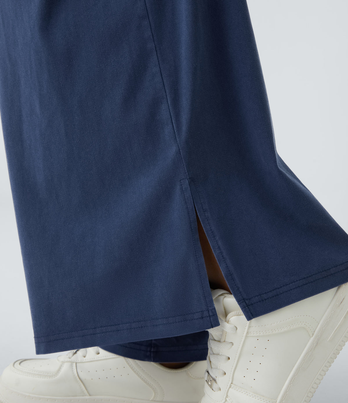 High Waisted Button Zipper Side Pocket Split Hem Wide Leg Casual Trousers — Indigo Blue Denim — view 6
