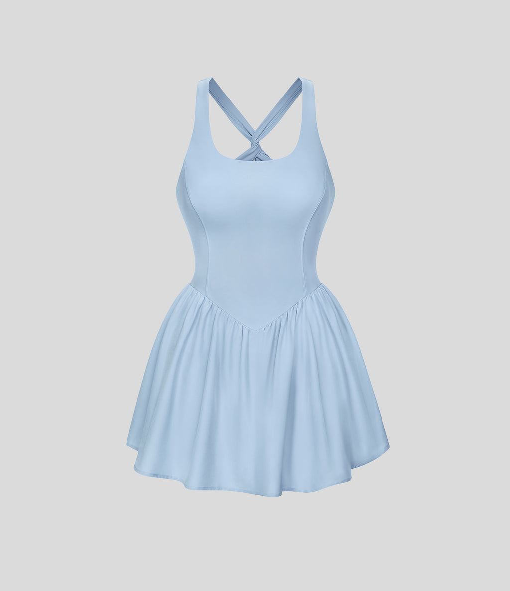 Corset 2-in-1 Pocket Mini Quick Dry Flowy Pickleball Active Dress — Angel Falls — view 8