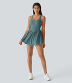 Corset 2-in-1 Pocket Mini Quick Dry Flowy Pickleball Active Dress — Mineral Blue — view 9