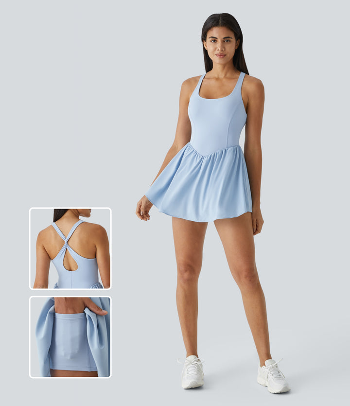 Corset 2-in-1 Pocket Mini Quick Dry Flowy Pickleball Active Dress — Angel Falls — view 1