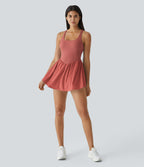 Corset 2-in-1 Pocket Mini Quick Dry Flowy Pickleball Active Dress — Rouge Dark Red — view 10