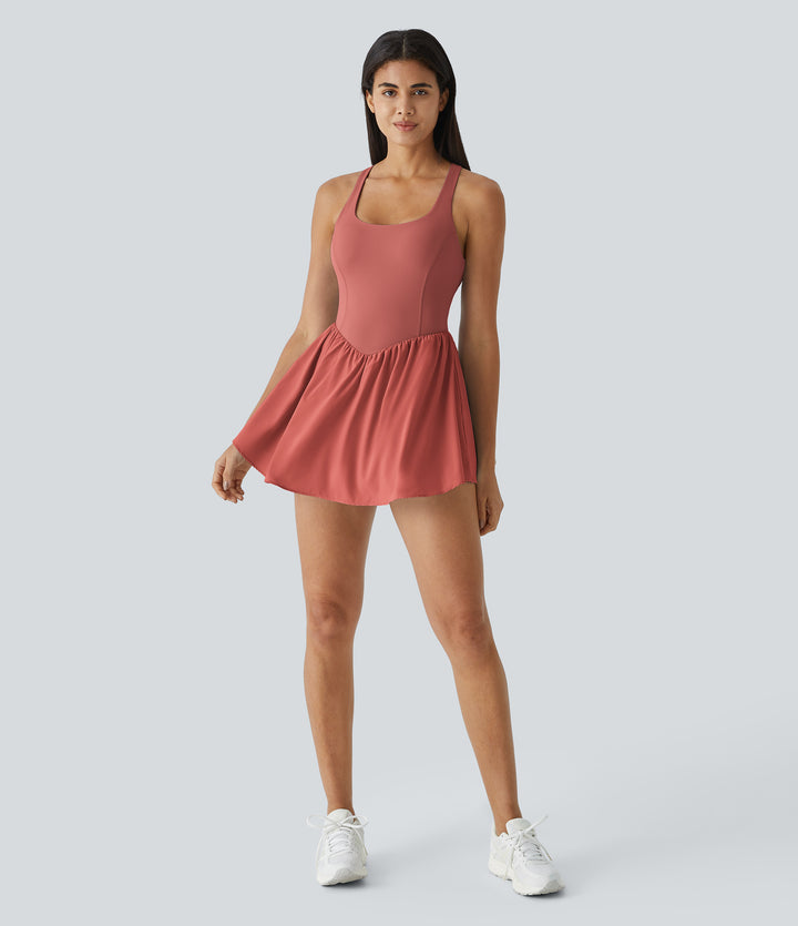 Corset 2-in-1 Pocket Mini Quick Dry Flowy Pickleball Active Dress — Rouge Dark Red — view 10