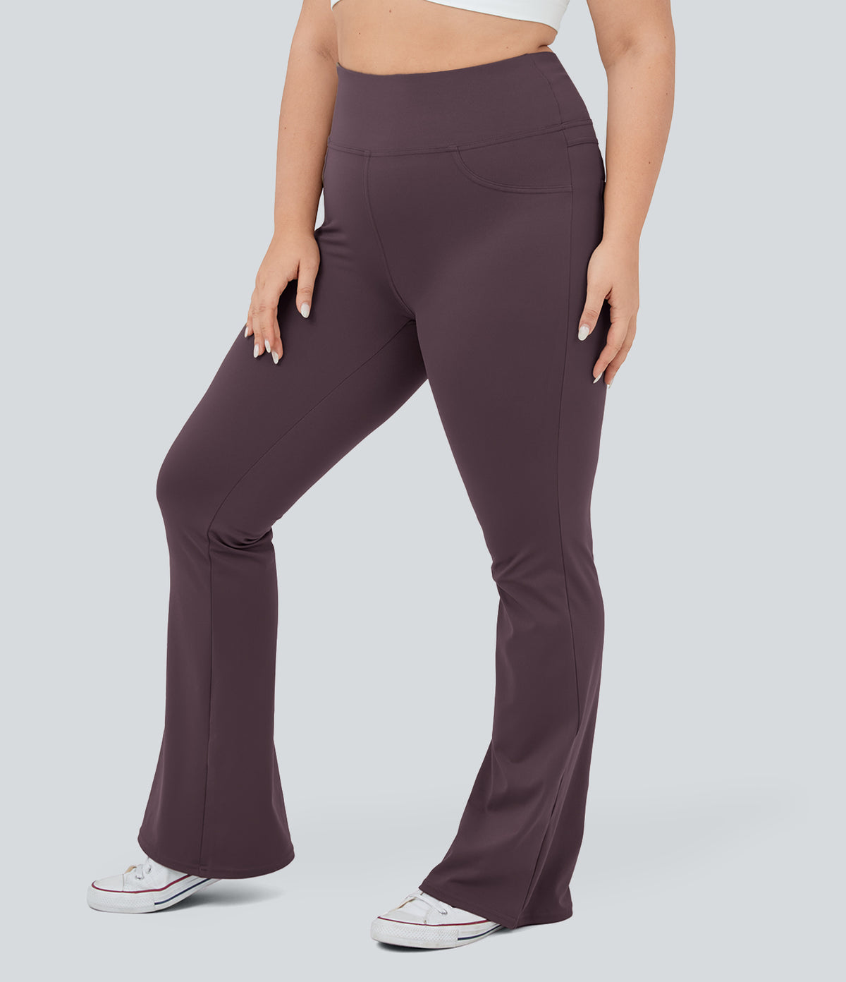 High Waisted Pocket Flare Yoga Plus Size Leggings — Dusky Evening purple — view 2