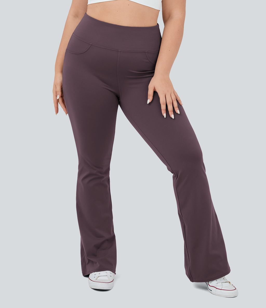 High Waisted Pocket Flare Yoga Plus Size Leggings — Dusky Evening purple — view 3