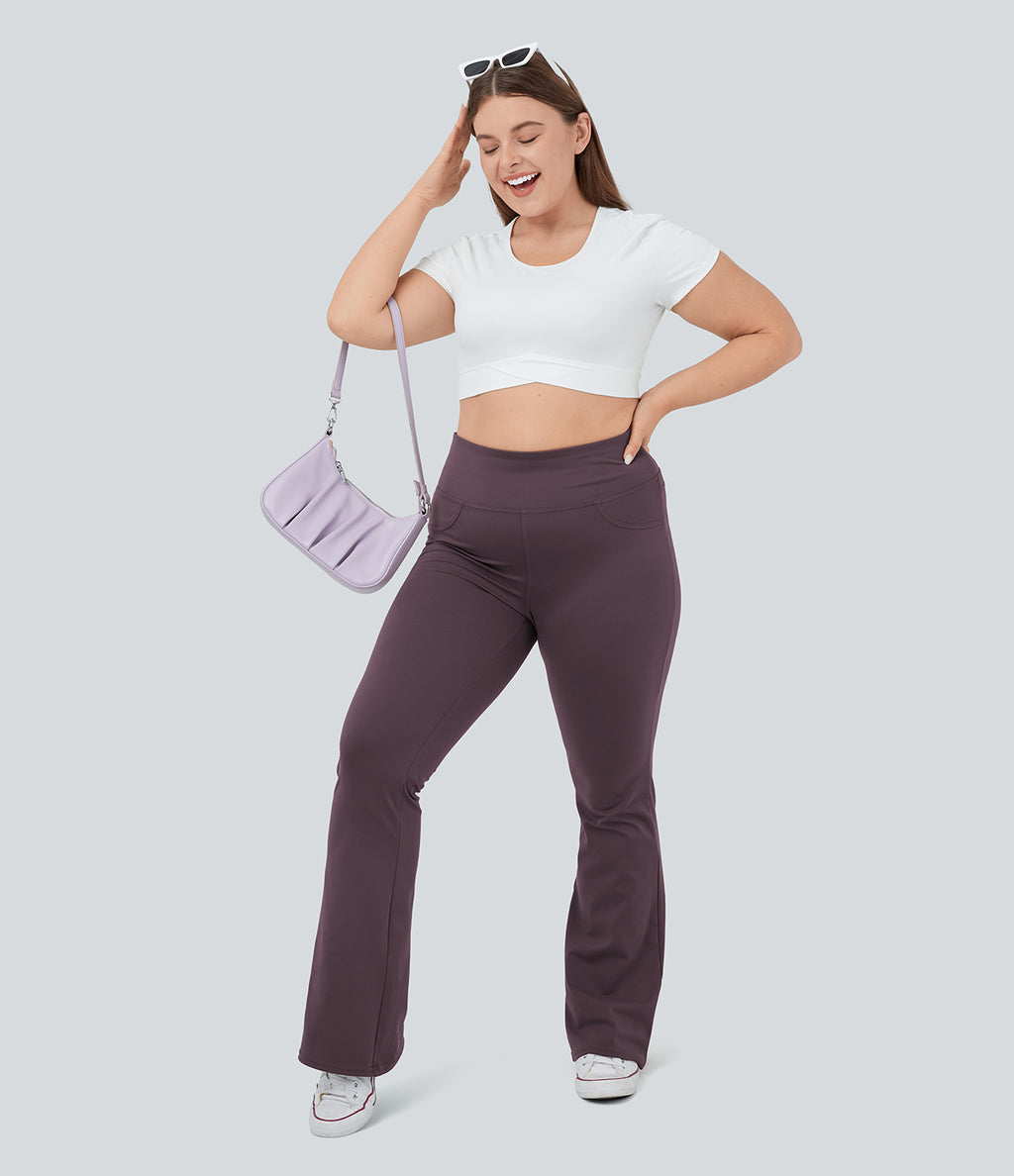 High Waisted Pocket Flare Yoga Plus Size Leggings — Dusky Evening purple — view 7