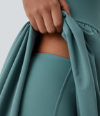 Backless High Low 2-Piece Side Pocket Flowy Midi Quick Dry Casual Dress — Stone Blue — view 6