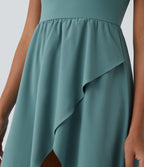 Backless High Low 2-Piece Side Pocket Flowy Midi Quick Dry Casual Dress — Stone Blue — view 5