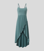 Backless High Low 2-Piece Side Pocket Flowy Midi Quick Dry Casual Dress — Stone Blue — view 8