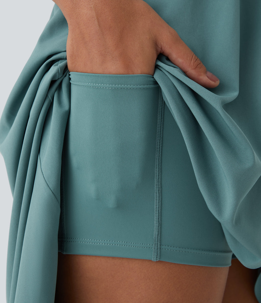 Backless High Low 2-Piece Side Pocket Flowy Midi Quick Dry Casual Dress — Stone Blue — view 7