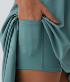 Backless High Low 2-Piece Side Pocket Flowy Midi Quick Dry Casual Dress — Stone Blue — view 7