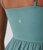 Backless High Low 2-Piece Side Pocket Flowy Midi Quick Dry Casual Dress — Stone Blue — view 4