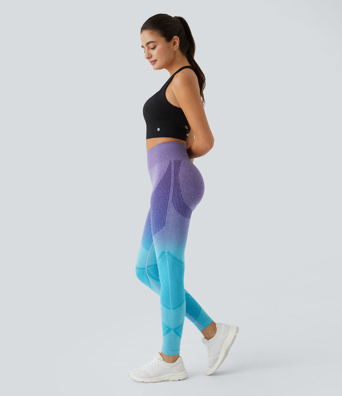 OneForm Seamless Flow High Waisted Gradient Running Leggings — Blue White Gradient Blue — view 8