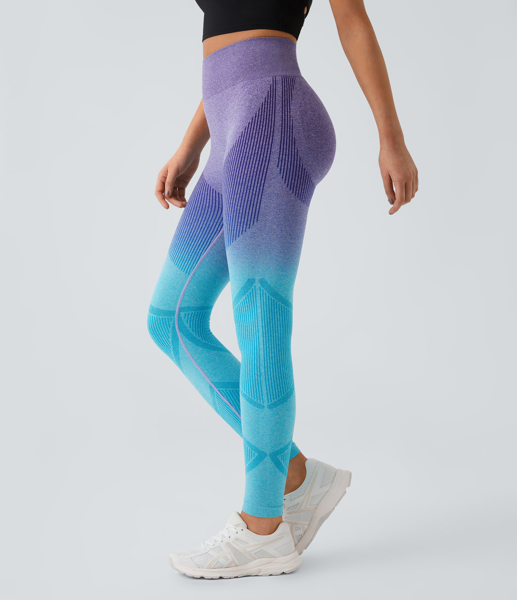 OneForm Seamless Flow High Waisted Gradient Running Leggings — Blue White Gradient Blue — view 3