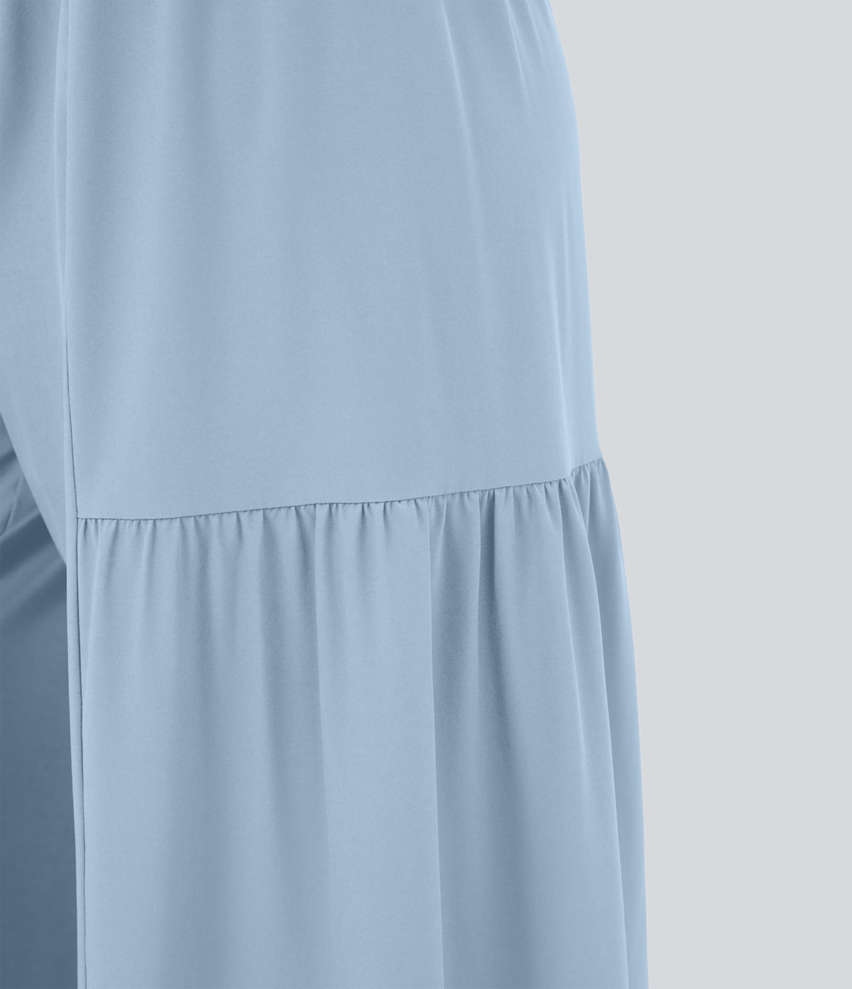 High Waisted Shirred Tie Front & Back Wide Leg Flowy Quick Dry Casual Trousers — Thin Ice Blue — view 7