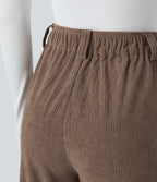 High Waisted Zipper Pocket Corduroy Casual Trousers — Acorn — view 5