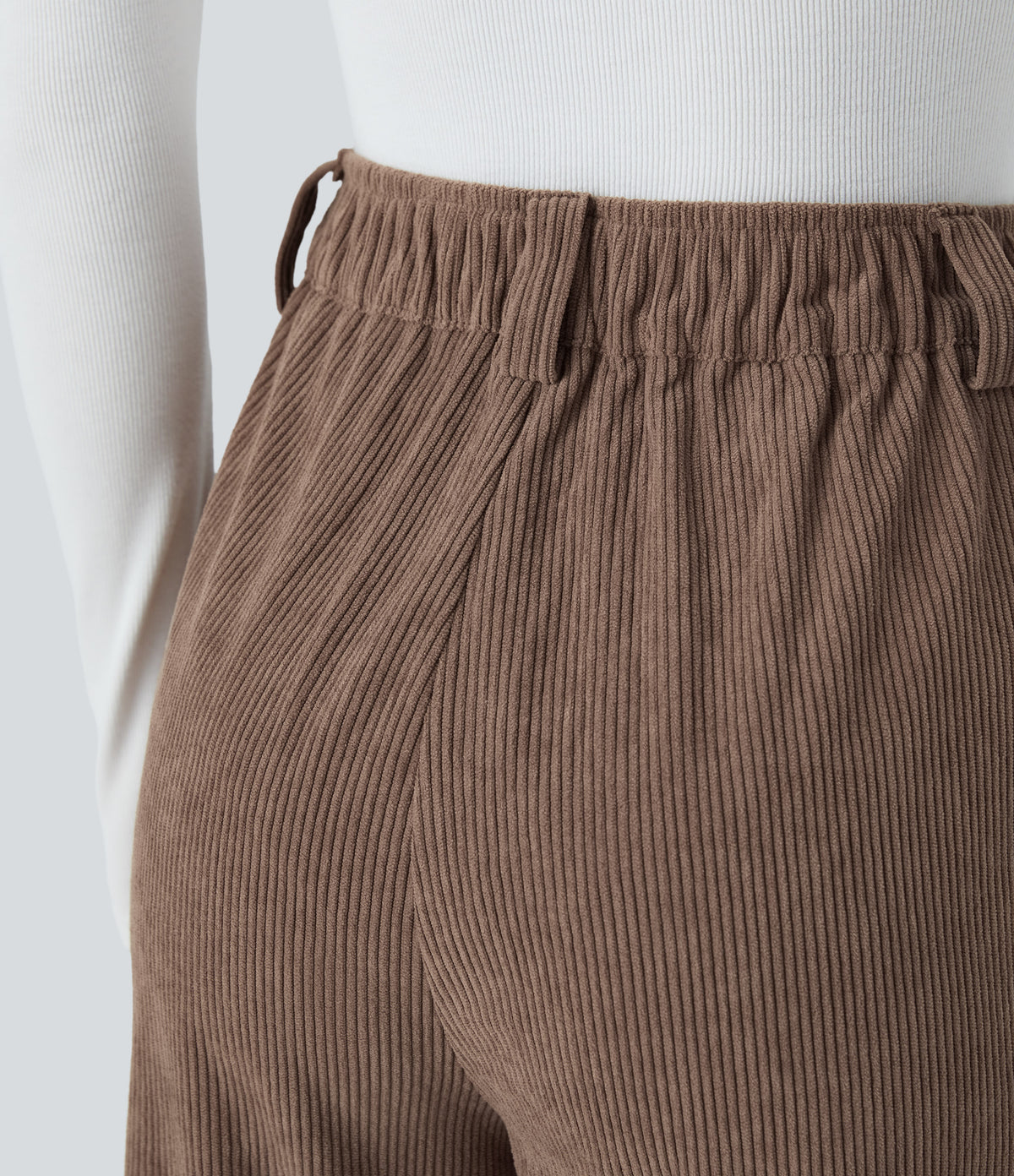 High Waisted Zipper Pocket Corduroy Casual Trousers — Acorn — view 5