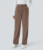 High Waisted Zipper Pocket Corduroy Casual Trousers — Acorn — view 1