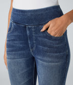 High Waisted Pockets Denim Casual Leggings — Royal Blue Denim — view 4