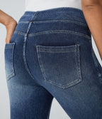 High Waisted Pockets Denim Casual Leggings — Royal Blue Denim — view 5