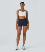 High Waisted Crossover Plain Yoga Biker Shorts 3'' — Peacoat — view 6