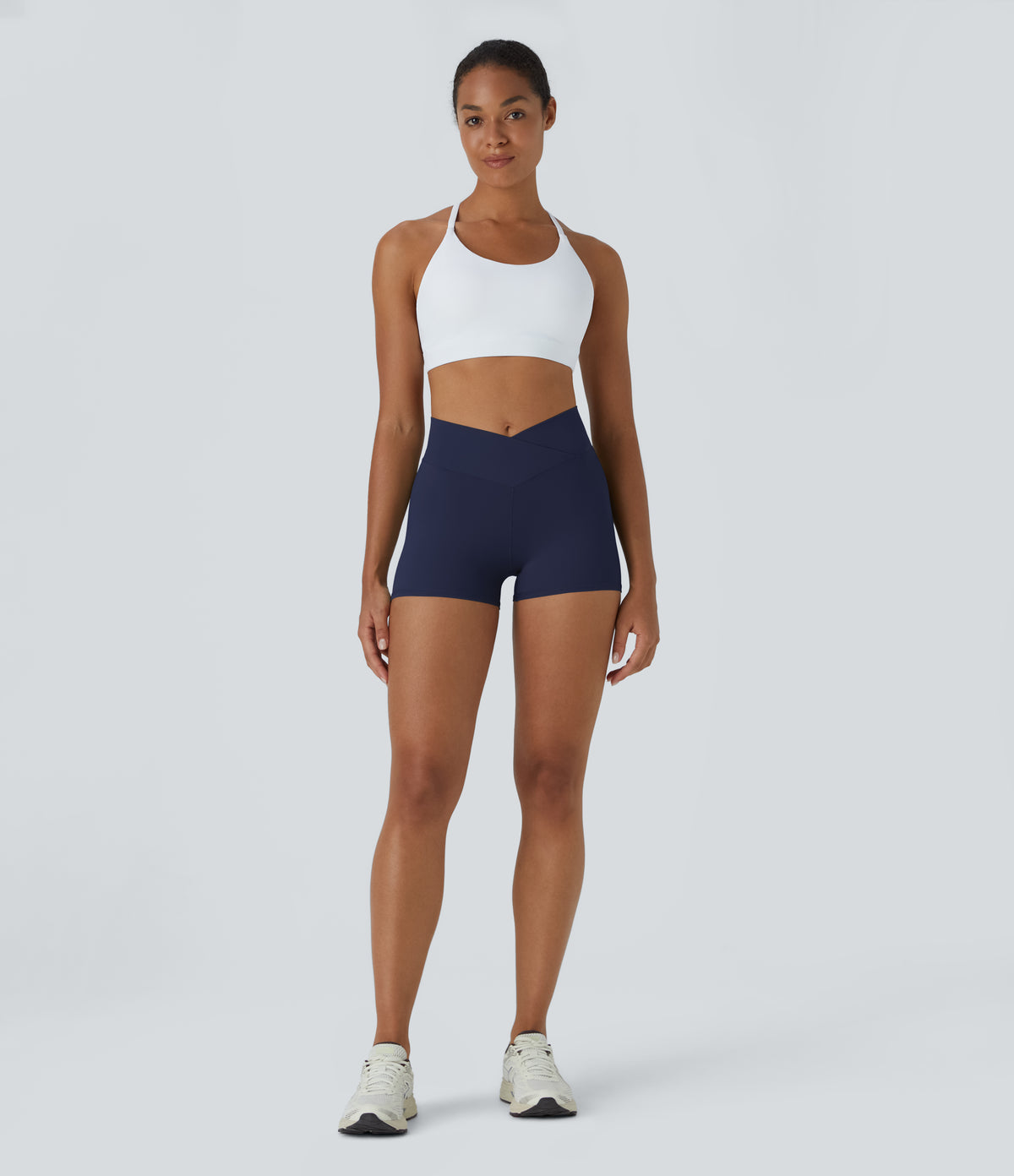 High Waisted Crossover Plain Yoga Biker Shorts 3'' — Peacoat — view 6