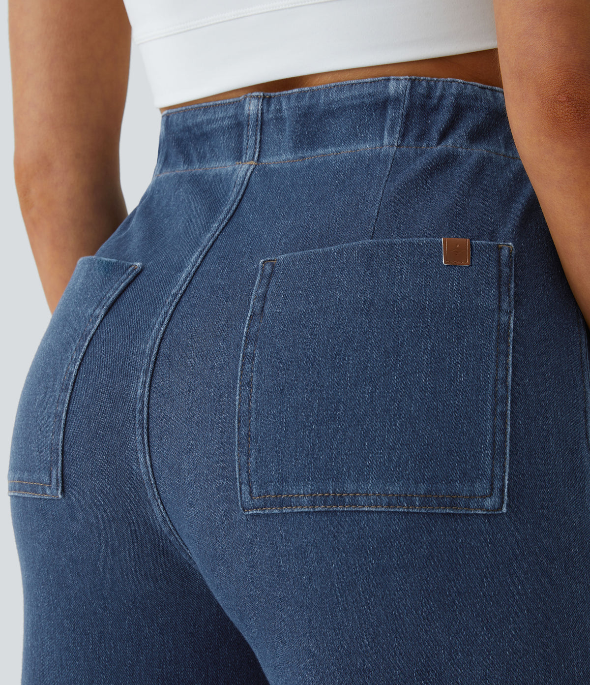 High Waisted Pockets Washed Casual Wide Leg Jeans — Profound Blue Denim — view 6