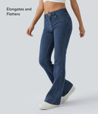 Mid Rise Pockets Casual Bootcut Jeans — Washed Denim Bleached Blue — view 7