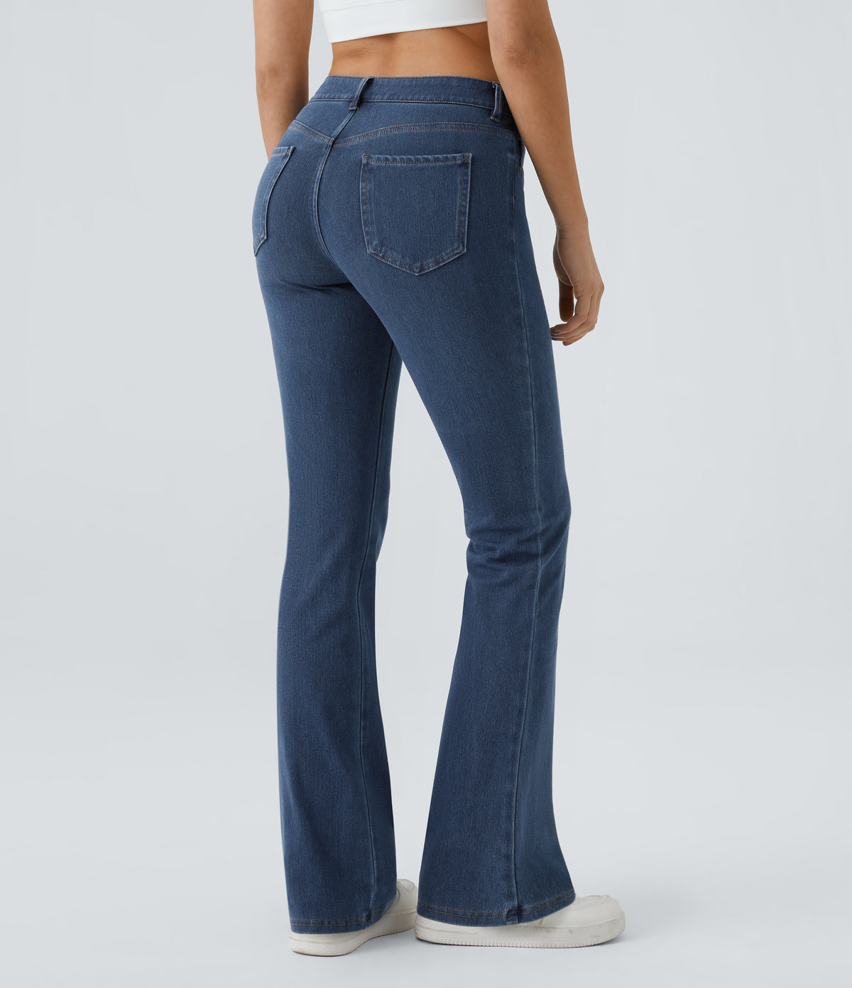 Mid Rise Pockets Casual Bootcut Jeans — Washed Denim Bleached Blue — view 2