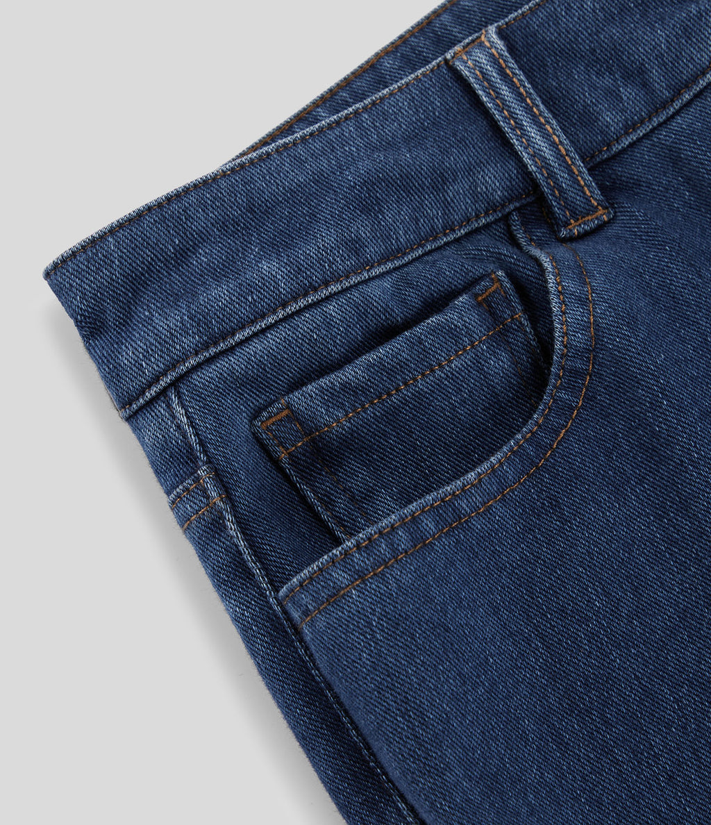 Mid Rise Pockets Casual Bootcut Jeans — Washed Denim Bleached Blue — view 8