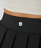 High Waisted Pleated 2-in-1 Pocket Adjustable Buckle Micro Mini Quick Dry Party Skirt — Black — view 6