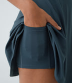 Backless Twisted Flare Mini Dance Tennis Dress-Longer Length — Majolica Blue — view 5