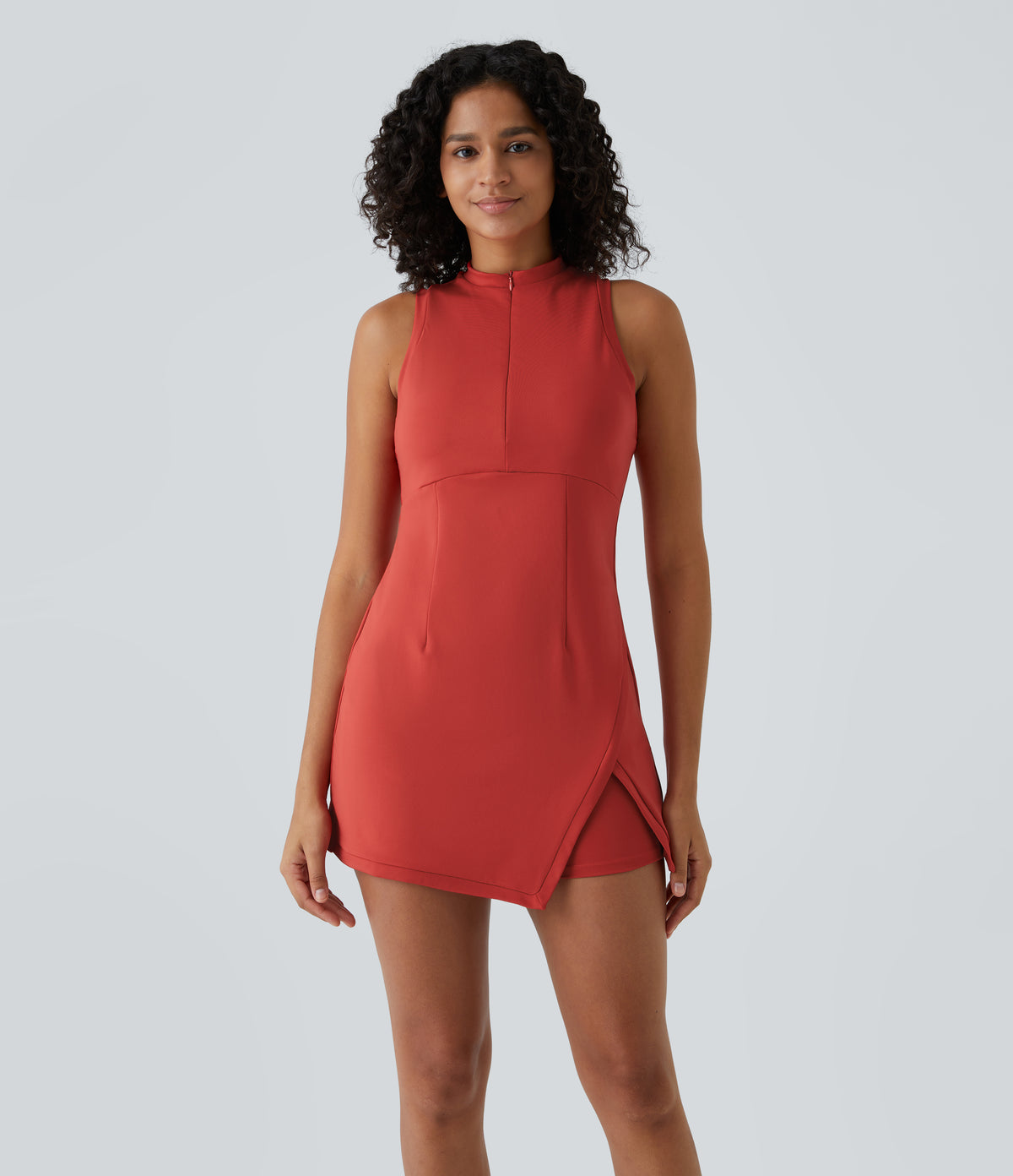 Zipper Racerback Split Side Pocket 2-Piece Mini Tennis Active Dress — Valiant Poppy — view 3