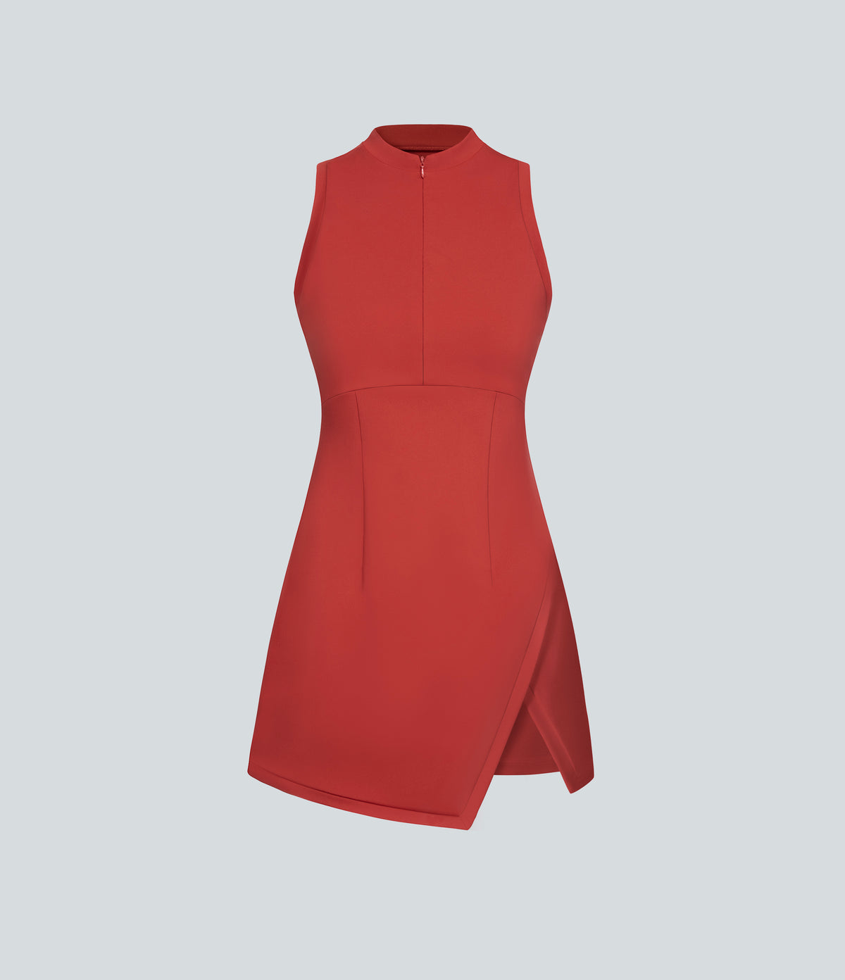 Zipper Racerback Split Side Pocket 2-Piece Mini Tennis Active Dress — Valiant Poppy — view 7