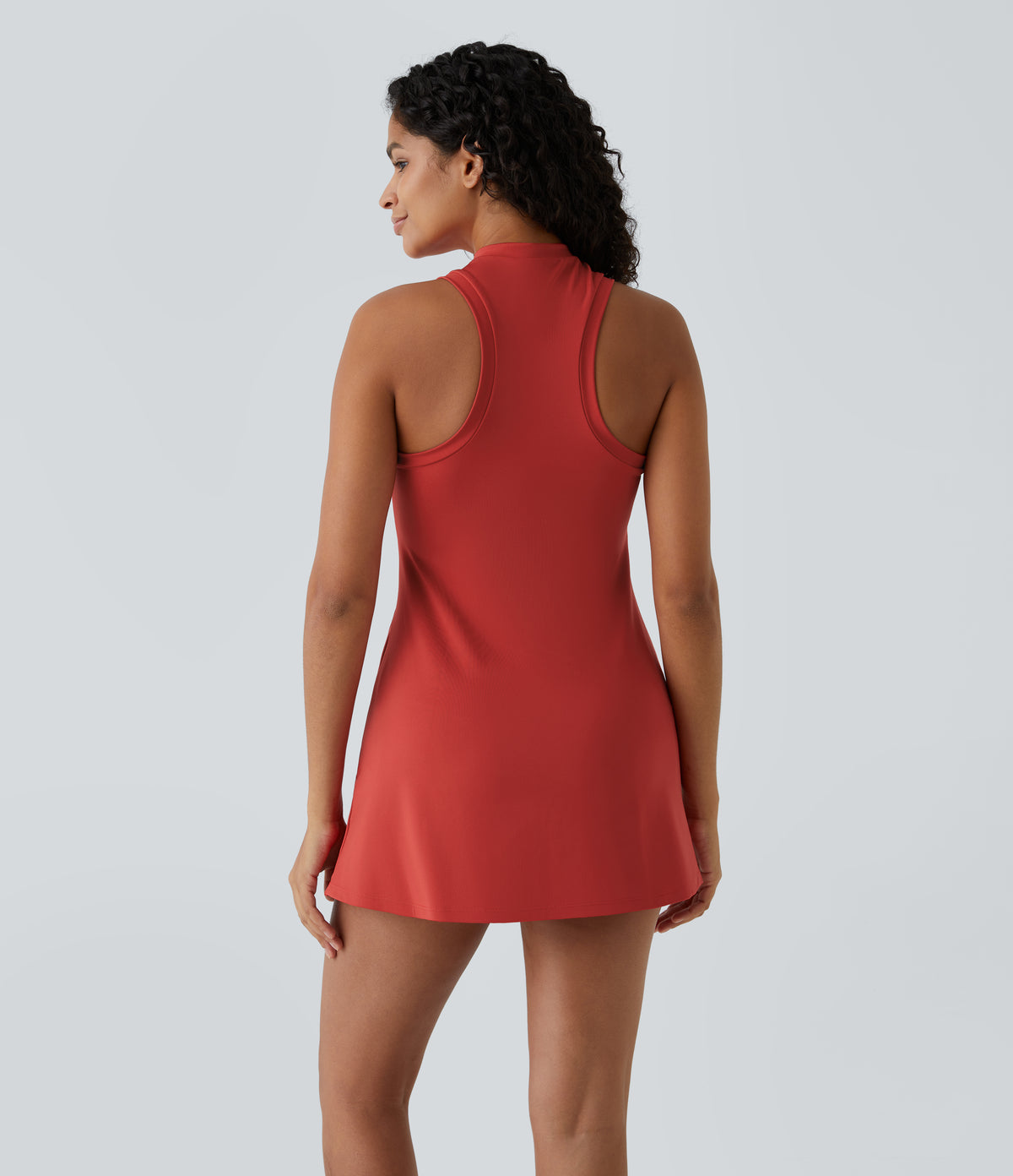 Zipper Racerback Split Side Pocket 2-Piece Mini Tennis Active Dress — Valiant Poppy — view 2