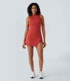 Zipper Racerback Split Side Pocket 2-Piece Mini Tennis Active Dress — Valiant Poppy — view 6