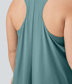 Backless Racerback Side Pocket High Low Flowy Midi Quick Dry Casual Plus Size Dress — Stone Blue — view 4
