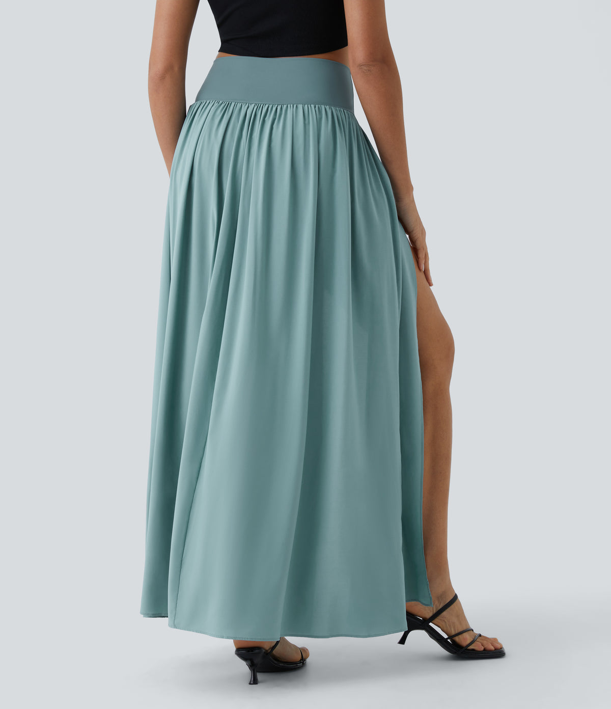 High Waisted Split 2-in-1 Flowy Quick Dry Maxi Casual Skort — Stone Blue — view 2