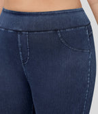 High Waisted Pocket Denim Capri Plus Size Casual Leggings — Washed Denim Navy Blue — view 4