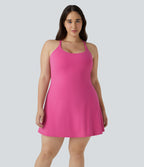 Everyday Plush Backless 2-in-1 Flare Workout Plus Size Dress-Wannabe — Fuchsia Purple — view 3