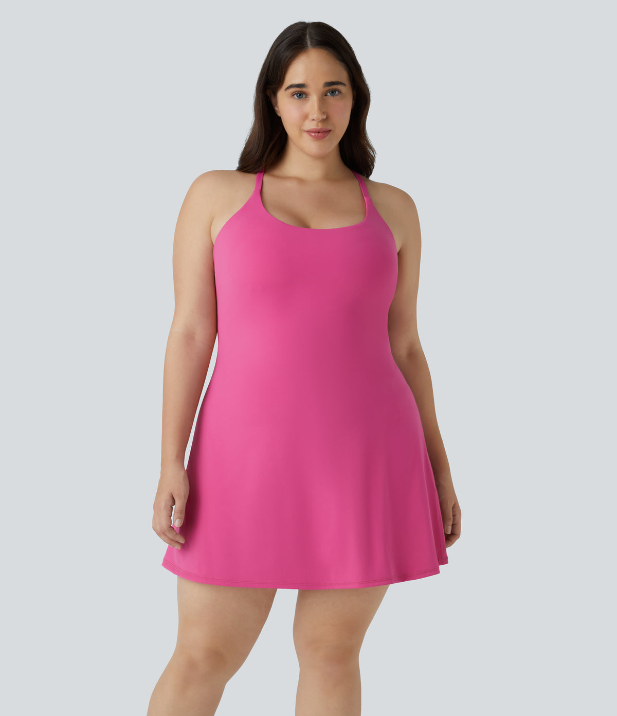 Everyday Plush Backless 2-in-1 Flare Workout Plus Size Dress-Wannabe — Fuchsia Purple — view 3