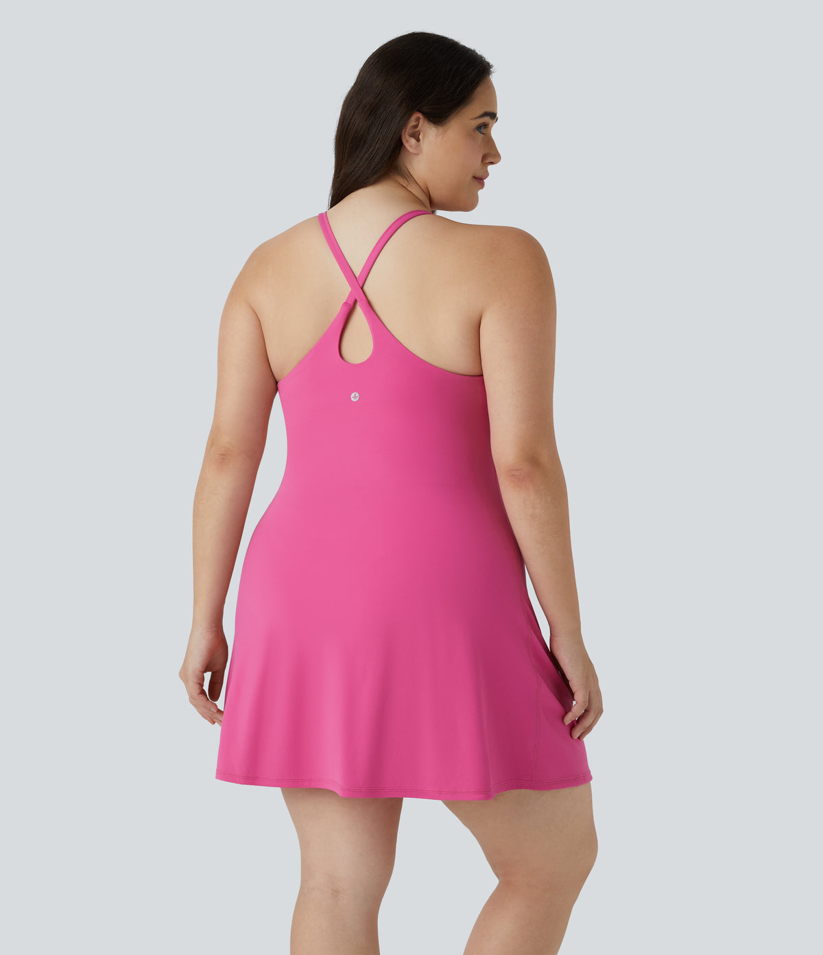 Everyday Plush Backless 2-in-1 Flare Workout Plus Size Dress-Wannabe — Fuchsia Purple — view 2