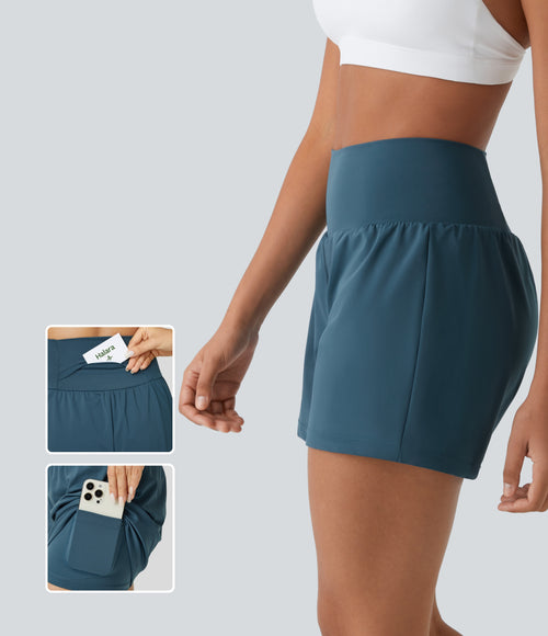 Airy Super High Waisted 2-in-1 InstantCool Yoga Shorts 5'' with Pockets-Longer Length — Majolica Blue — view 1
