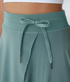High Waisted Drawstring Contrast Mesh 2-in-1 Pocket Flowy Midi Flare Casual Skirt — Mineral Blue — view 6