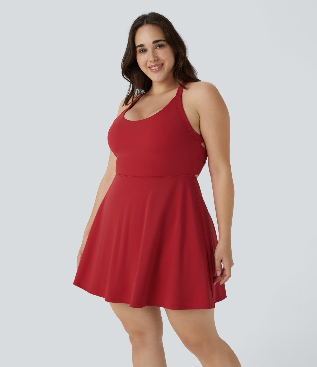 Backless Cut Out Twisted Side Pocket 2-in-1 Exercise Plus Size Dress — Salsa — view 4
