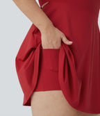 Backless Cut Out Twisted Side Pocket 2-in-1 Exercise Plus Size Dress — Salsa — view 6