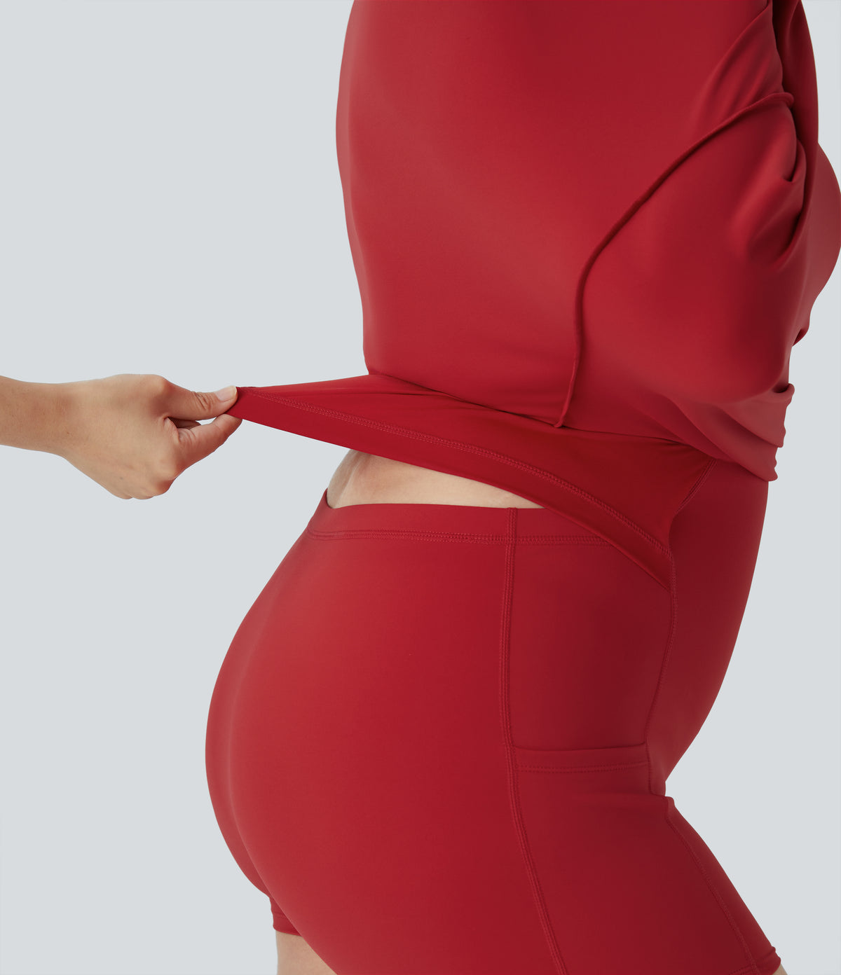 Backless Cut Out Twisted Side Pocket 2-in-1 Exercise Plus Size Dress — Salsa — view 5