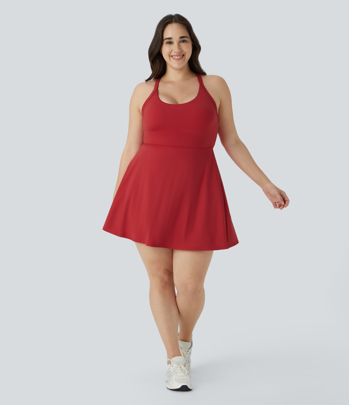 Backless Cut Out Twisted Side Pocket 2-in-1 Exercise Plus Size Dress — Salsa — view 8